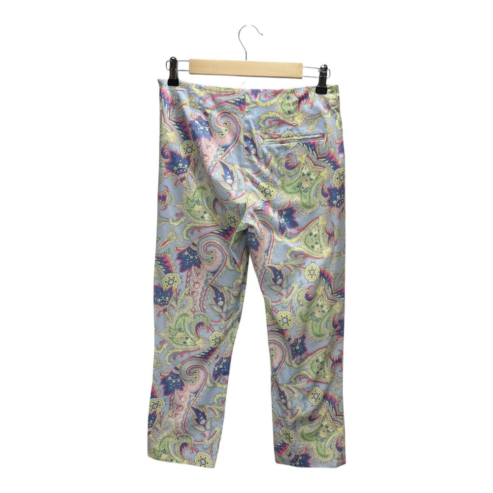 Lauren Ralph Lauren Pants 6P Blue Paisley Petite Ankle Crop Side Zip Cotton Blen - Picture 2 of 7